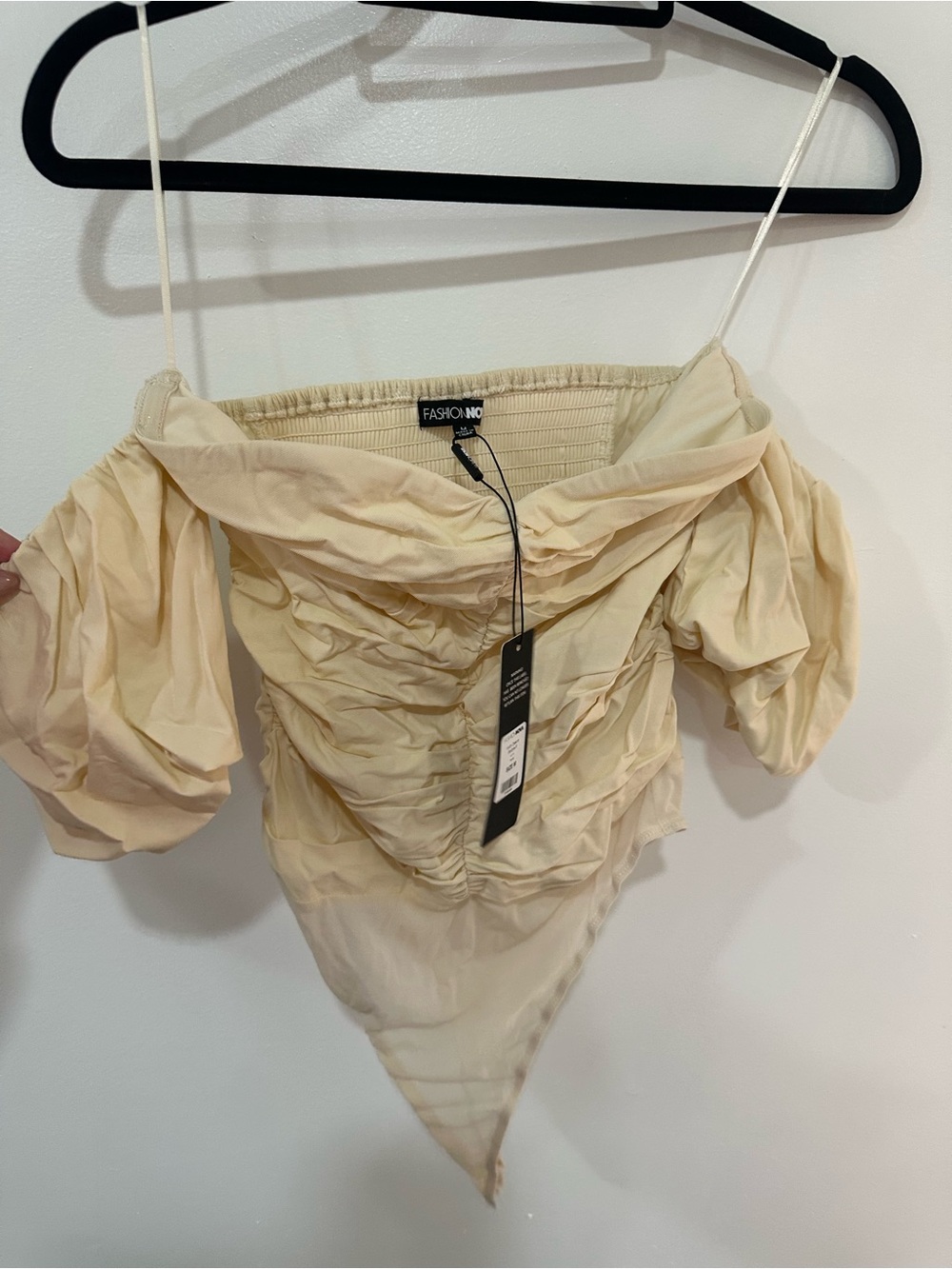 Ivory Off-Shoulder Ruched One-Piece - Picture 4 of 6